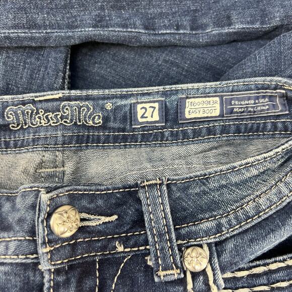 Miss Me Jeans Women's 27x31 (4) Blue Easy Boot Embellished Fleur de Lis Blingy - Picture 7 of 15